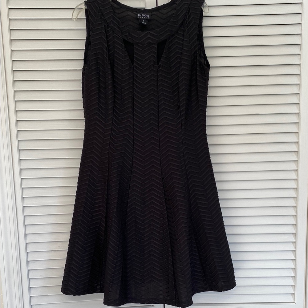 En Focus Studio Black Sleeveless Textured with Chevron design Mini Dress